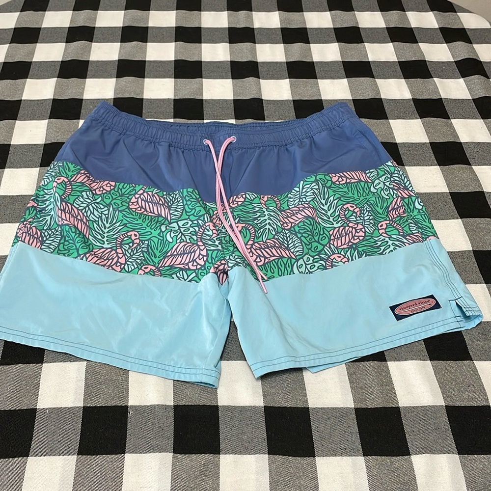 Vineyard Vines Lined Swim Trunks Large Swimsuit Pockets Drawstring Elastic Waist - Picture 2 of 10